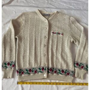 CARLA FERRONI By Lady Jane Ivory Short Cardigan Sweater Size Large Made in Italy